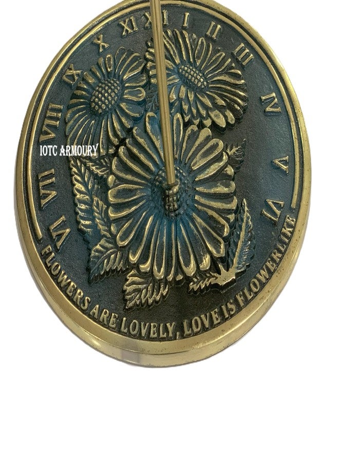 IOTC ARMOURY Solid Brass 10" Dia Flowers Garden Sundial with Verdigris Highlights Sundial, Wedding Gift, Birthday Gift Idea,Couple Gift Sundial Idea - Image 4